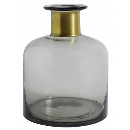 Vase bouteille verre gris bande dorée Nordal