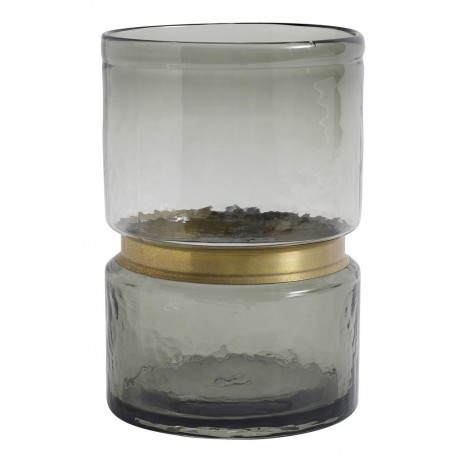 nordal ring vase verre souffle gris bande doree