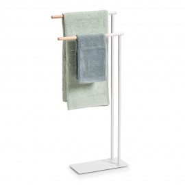 porte serviette a poser metal blanc bois de hevea zeller