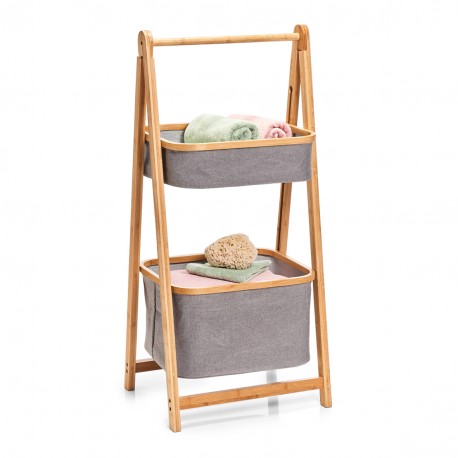 Rangement en bois de bambou 2 paniers suspendus tissu Zeller