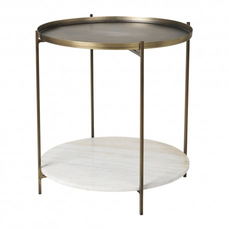Table d'appoint ronde double niveau marbre blanc laiton antique Broste Copenhagen Tristan