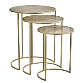 3 tables basses gigognes rondes metal dore laiton madam stoltz