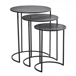 3 tables basses gigognes rondes metal noir madam stoltz