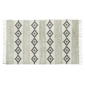 madam stoltz tapis coton blanc ecru noir motifs esprit berbere franges