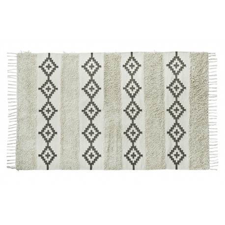 madam stoltz tapis coton blanc ecru noir motifs esprit berbere franges