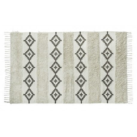 madam stoltz tapis coton blanc ecru noir motifs esprit berbere franges