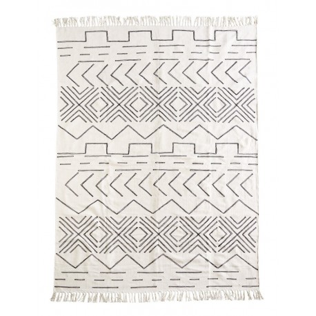 Tapis coton blanc écru noir motifs géométriques Madam Stoltz 160 x 230 cm