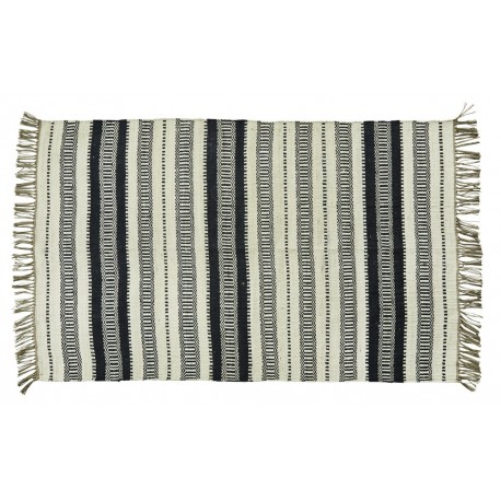 tapis rayures noir blanc ecru jute madam stoltz 120 x 180 cm