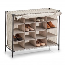 Range-chaussures tissu beige rayé 16 paires Zeller Stripes