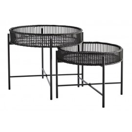 madam stoltz tables basses rondes gigognes bambou noir metal