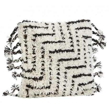 madam stoltz housse de coussin franges laine blanc noir 50 x 50 cm