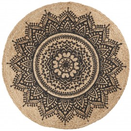 tapis jute rond noir nature ib laursen rosette d 100 cm