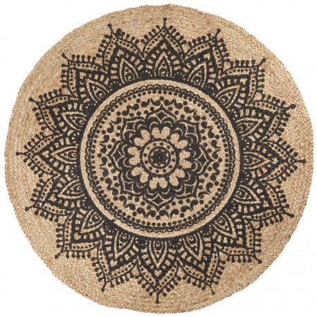 Tapis jute rond noir nature IB Laursen Rosette D 100 cm