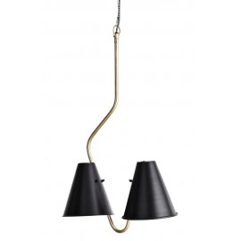 suspension madam stoltz 2 lumieres abat jour metal noir laiton