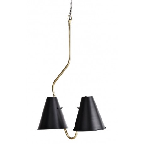 suspension madam stoltz 2 lumieres abat jour metal noir laiton