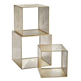 madam stoltz etagere murale 3 cubes metal laiton perfore 21797AB