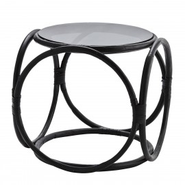 Table basse ronde rétro bambou noir verre Madam Stoltz