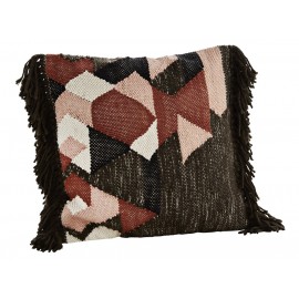 madam stoltz housse de coussin franges marron rouge paprika 50 x 50 cm