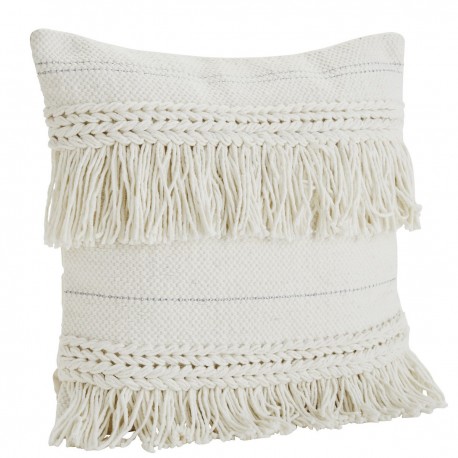 madam stoltz housse de coussin blanc ecru franges coton 50 x 50 cm