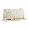 Housse de coussin laine blanc écru franges Madam Stoltz 40 x 60 cm