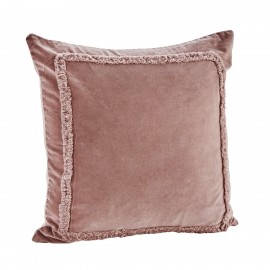 Housse de coussin velours rose franges Madam Stoltz