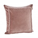 Housse de coussin velours rose poudré franges Madam Stoltz 45 x 45 cm