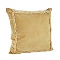 Housse de coussin velours jaune moutarde franges Madam Stoltz 45 x 45 cm