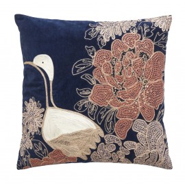 Housse de coussin velours bleu broderie Nordal