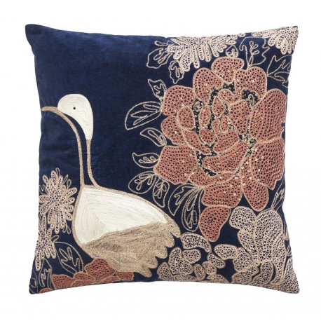 Housse de coussin velours bleu broderie Nordal 45 x 45 cm