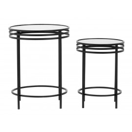 Set de 2 tables d'appoint rondes style art déco métal noir miroir Nordal