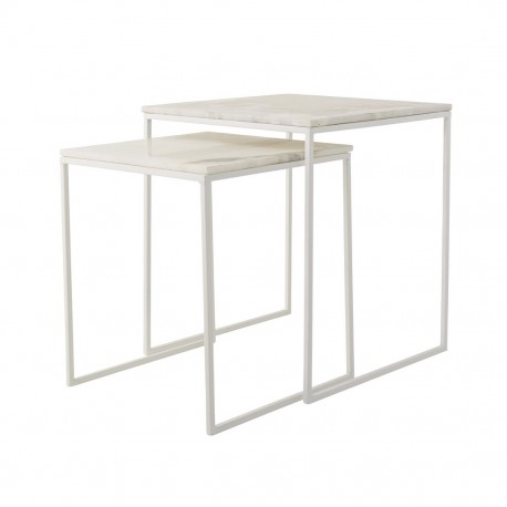 bloomingville set de 2 tables basses carrees gigognes marbre blanc galv