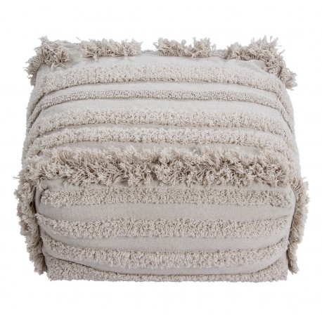 lorena canals pouf carre coton blanc ecru franges air P-AIR-NAT