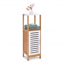 Armoire salle de bains colonne bois blanc bambou Zeller