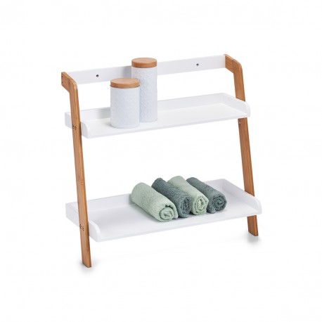 Petite étagère salle de bains bois blanc bambou 2 tablettes Zeller