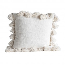 Coussin pompons coton blanc Bloomingville Chateau