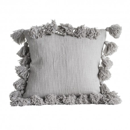 bloomingville coussin avec pompons coton gris 82041099