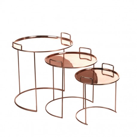 Set de 3 tables basses gigognes métal cuivré Pols Potten