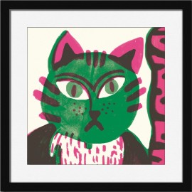 Tableau affiche chat vert cadre noir Miho Speachless