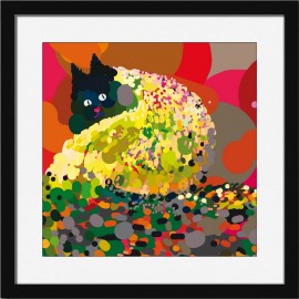 Affiche chat cadre noir Miho Autumn Leaves