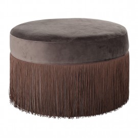 Pouf rond velours marron avec franges Bloomingville Grandma