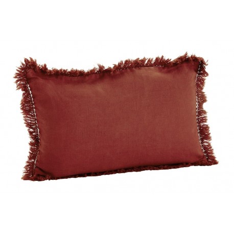 madam stoltz housse de coussin lin delave franges orange 30 x 50 cm