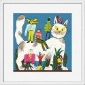 Tableau dessin naïf chat cadre blanc Miho The Clan