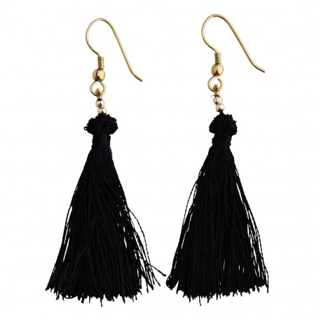 Boucles d'oreilles pompons noirs Madam Stoltz