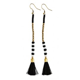 madam stoltz boucles d oreilles perles dorees noires pompons