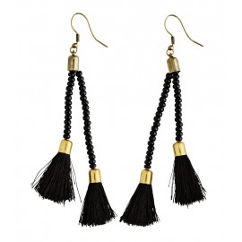 madam stoltz boucles d oreilles noires pompons et perles