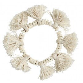 Bracelet coton blanc pompons perles Madam Stoltz