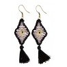 madam stoltz boucles d oreilles losanges perles violet noir pompons