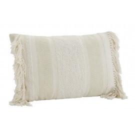 madam stoltz housse de coussin rectangulaire coton blanc franges