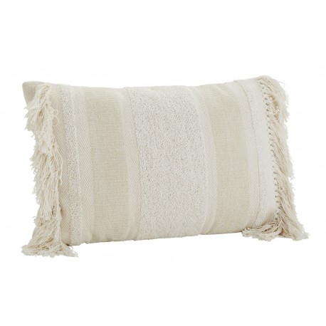 madam stoltz housse de coussin rectangulaire coton blanc franges