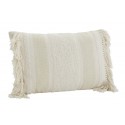 madam stoltz housse de coussin rectangulaire coton blanc franges